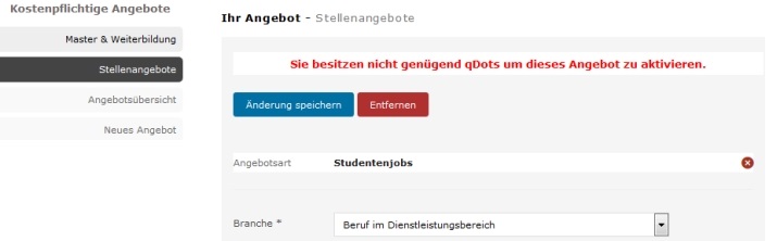 Kann ein kostenpflichtiges Angebot aktiviert werden, wenn keine qDots vorhanden sind? Nein! Sie erhalten diesbez&uuml;glich eine R&uuml;ckmeldung!